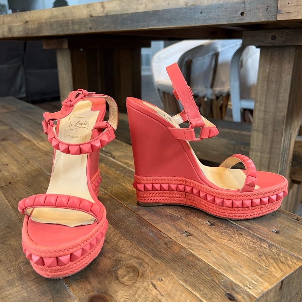 Christian Louboutin Cataclou pink wedge espadrilles